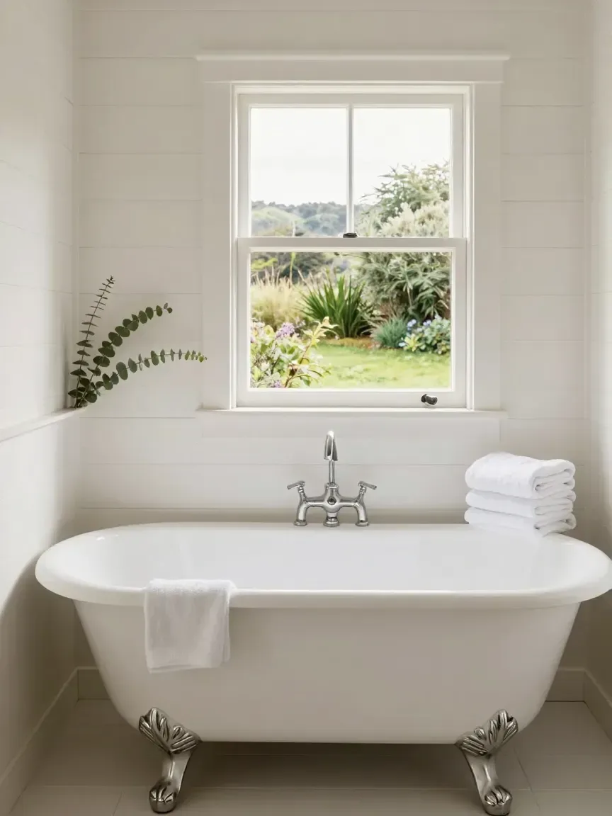Clawfoot bath with garden view